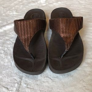 FitFlop Lulu Weave™ Slide Toning Sandal Brown Sz 8